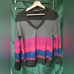 Tommy Hilfiger Gray and Pink V-Neck Sweater